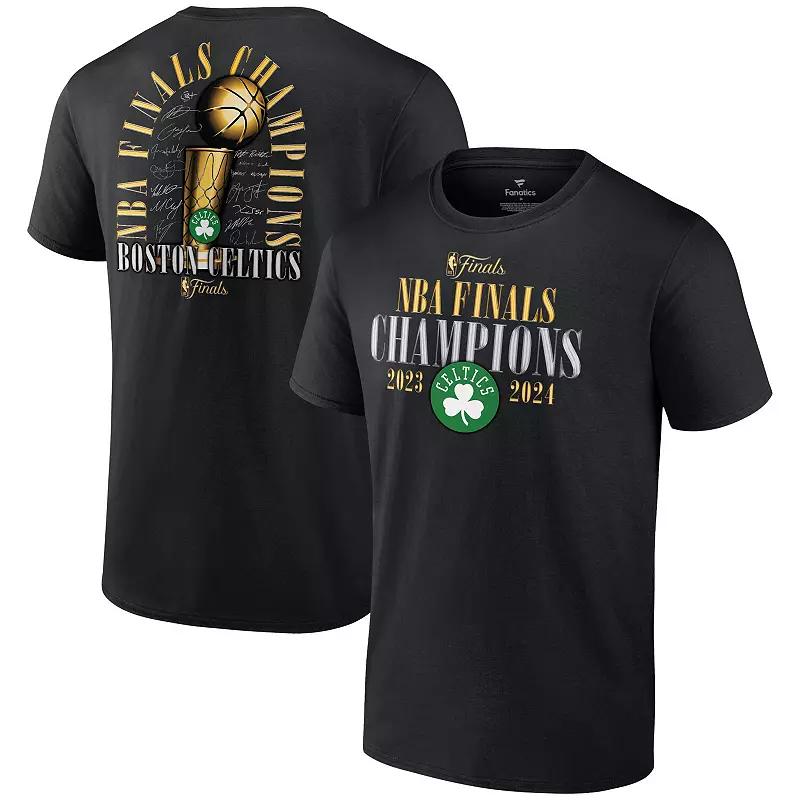 Men's Fanatics Black Boston Celtics 2024 NBA Finals Champions Fade Away Jumper Roster Signature T-Shirt, Size: Small Product Image