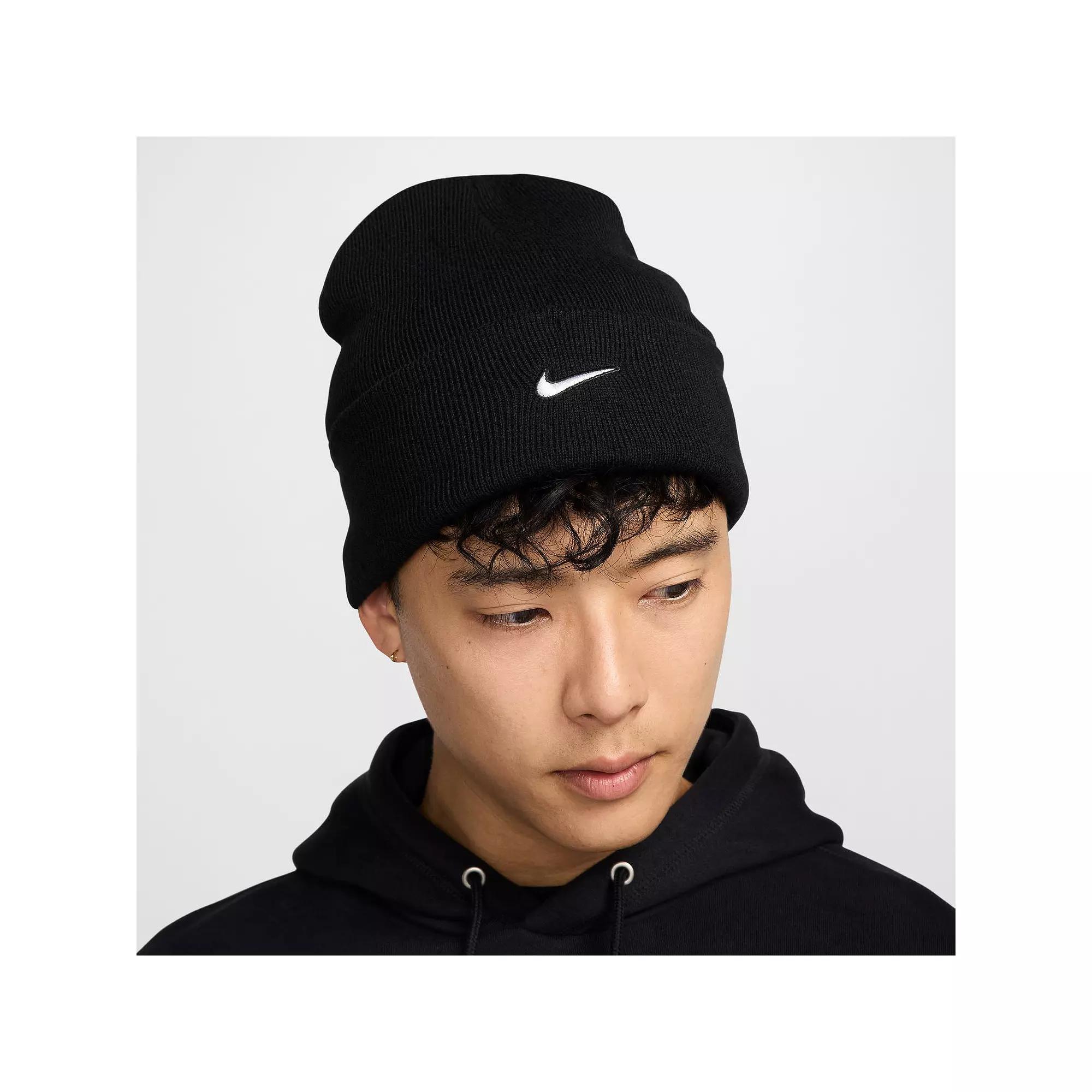 Women's Nike Peak Swoosh Beanie, Dk Grey Grey Product Image