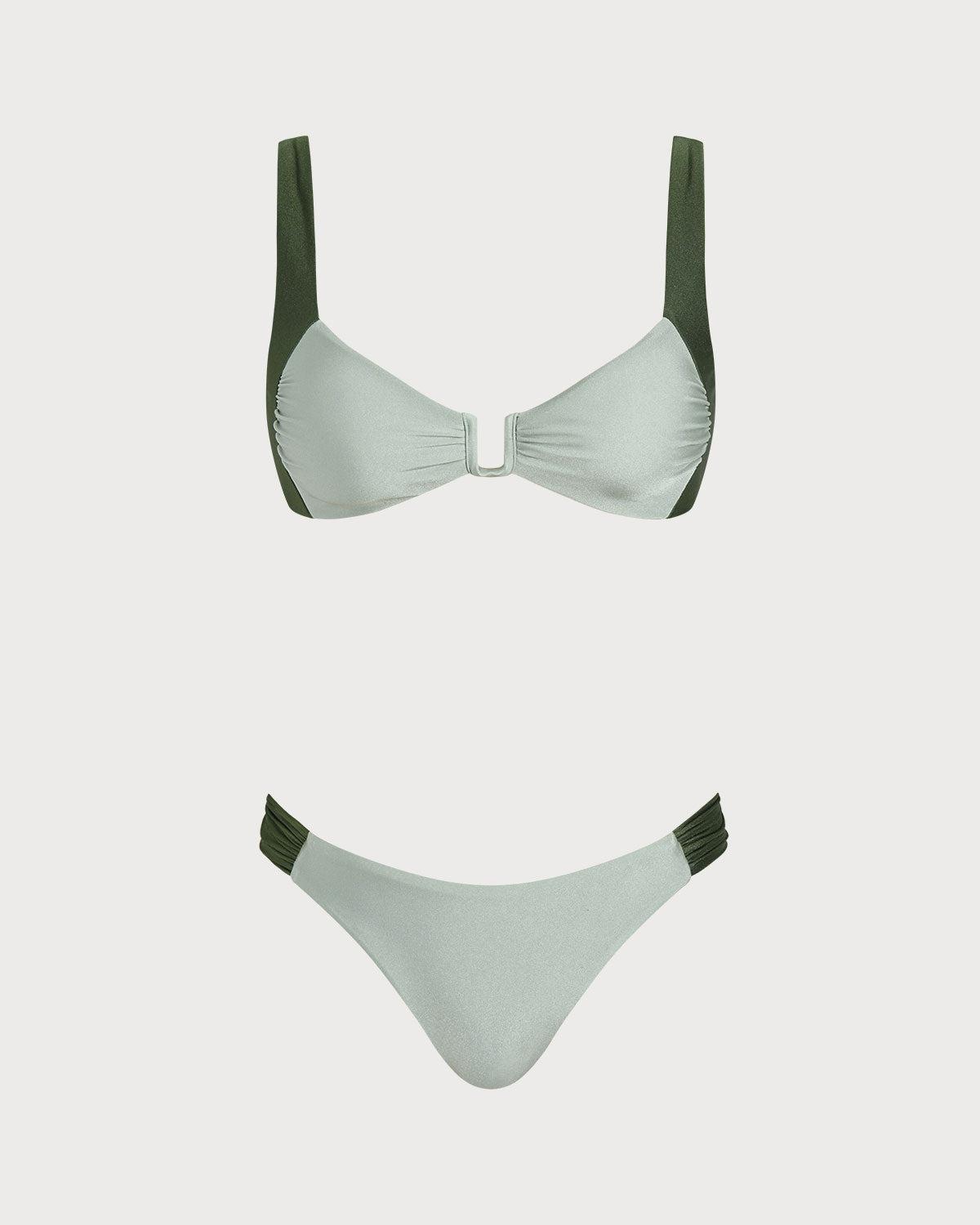 Green  Contrasting Bralette Bikini Sets Product Image