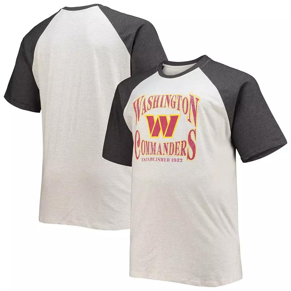Men's Fanatics Oatmeal/Heathered Charcoal Washington Commanders Big & Tall Wordmark Raglan T-Shirt,  Product Image