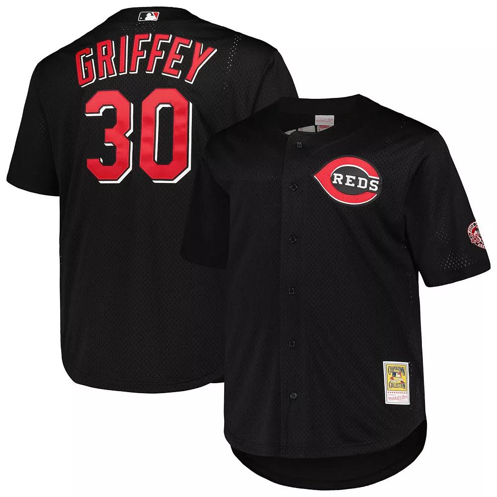 Men's Mitchell & Ness Ken Griffey Jr. Black Cincinnati Reds Big & Tall Cooperstown Collection Batting Practice Replica Jersey, Size: 4XLT, Red Black Product Image
