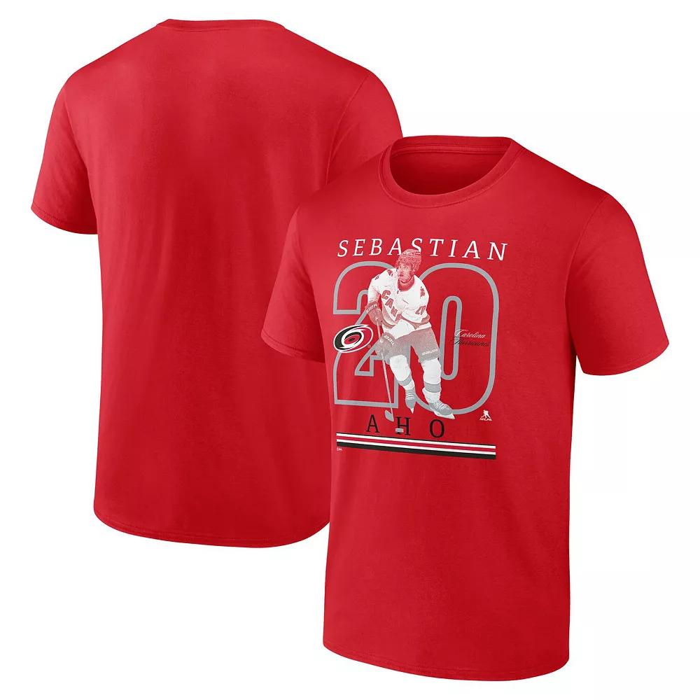 Men's Fanatics Sebastian Aho Red Carolina Hurricanes Authentic Stack Name & Number T-Shirt,  Product Image