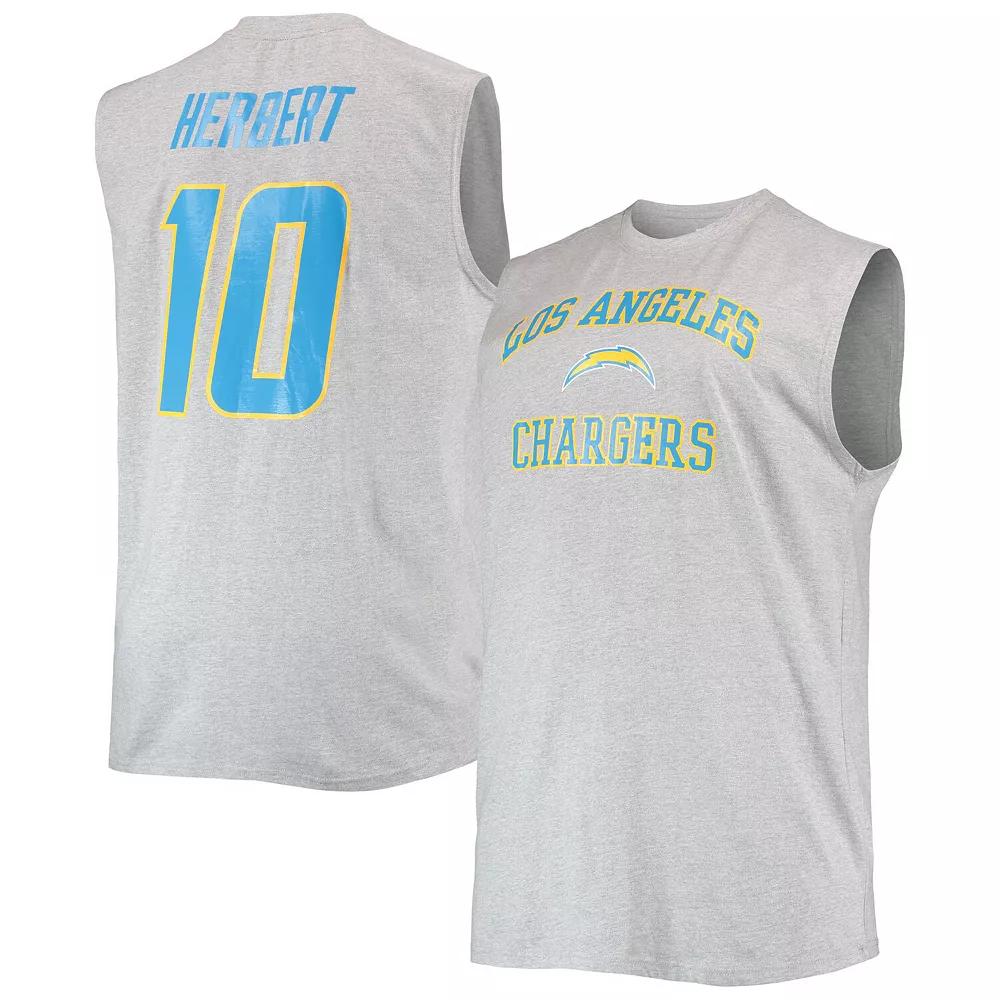 Men's Justin Herbert Heathered Gray Los Angeles Chargers Big & Tall Player Name & Number Muscle Tank Top, Size: 5XB, Grey Product Image