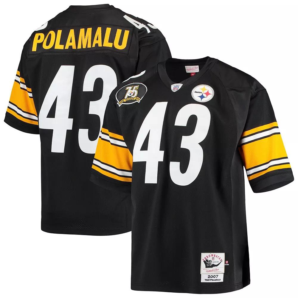 Men's Mitchell & Ness Troy Polamalu Black Pittsburgh Steelers 2007 Authentic Retired Player Jersey, Size: 36 Product Image