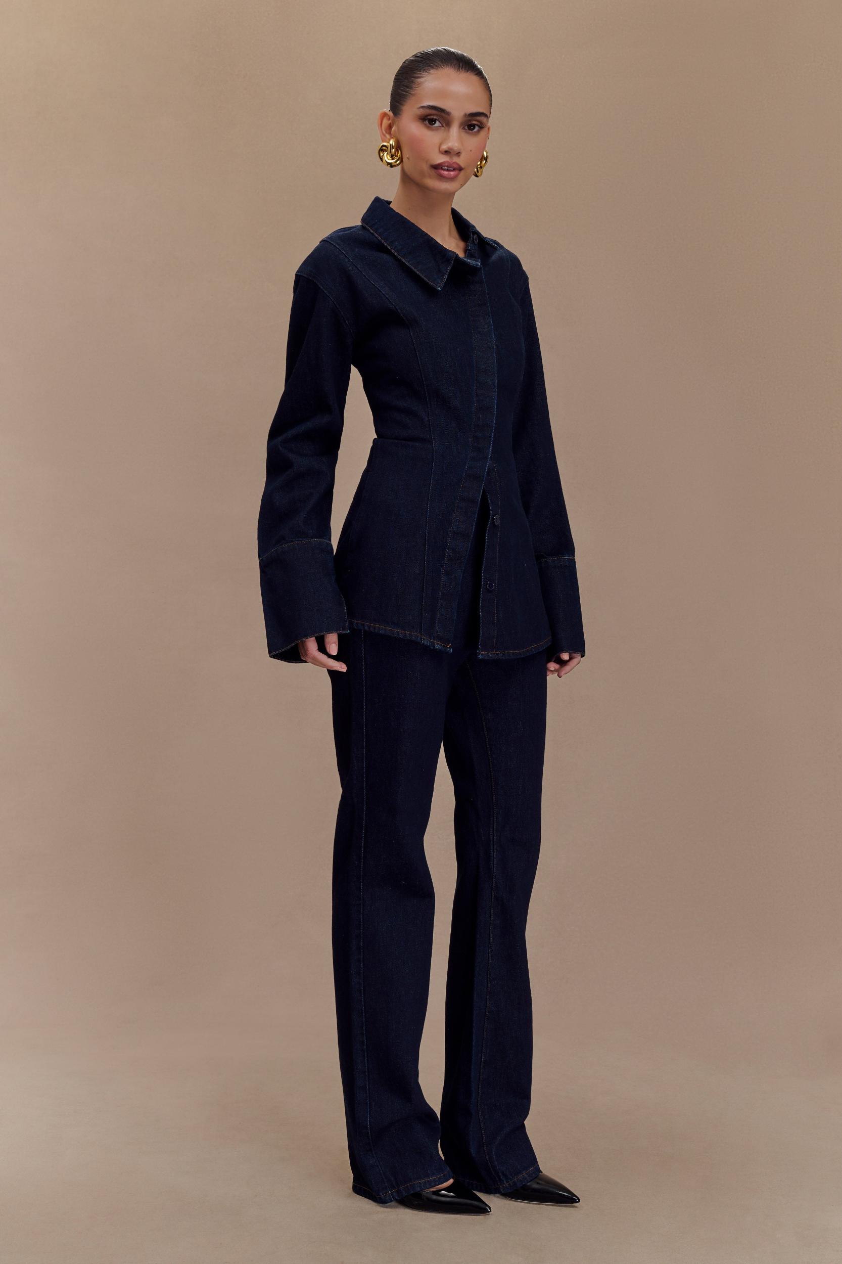 Jericho Asymmetrical Denim Shirt - Indigo Blue Product Image