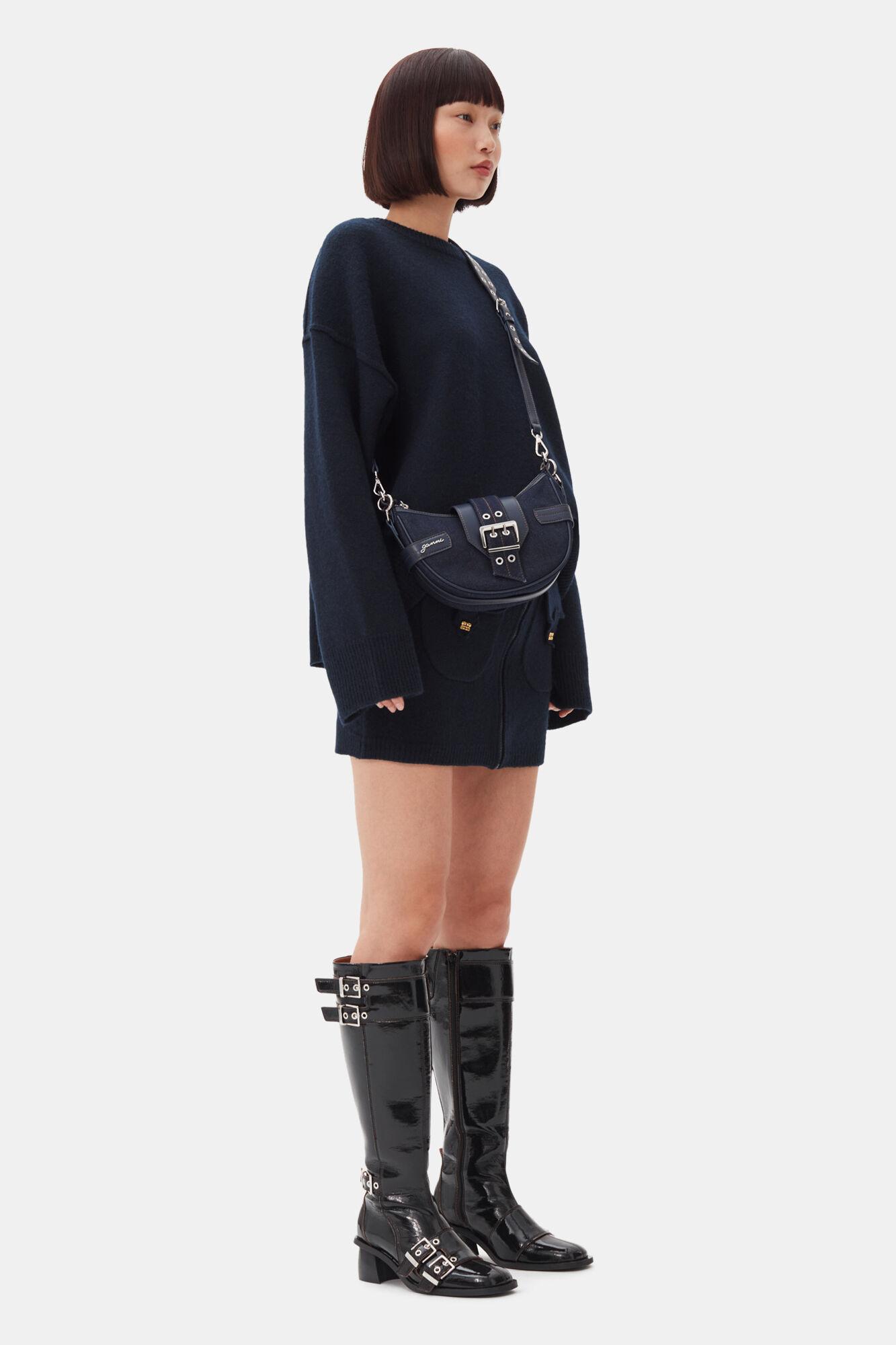 Dark Blue Denim Small Bucky Crossbody Bag Product Image