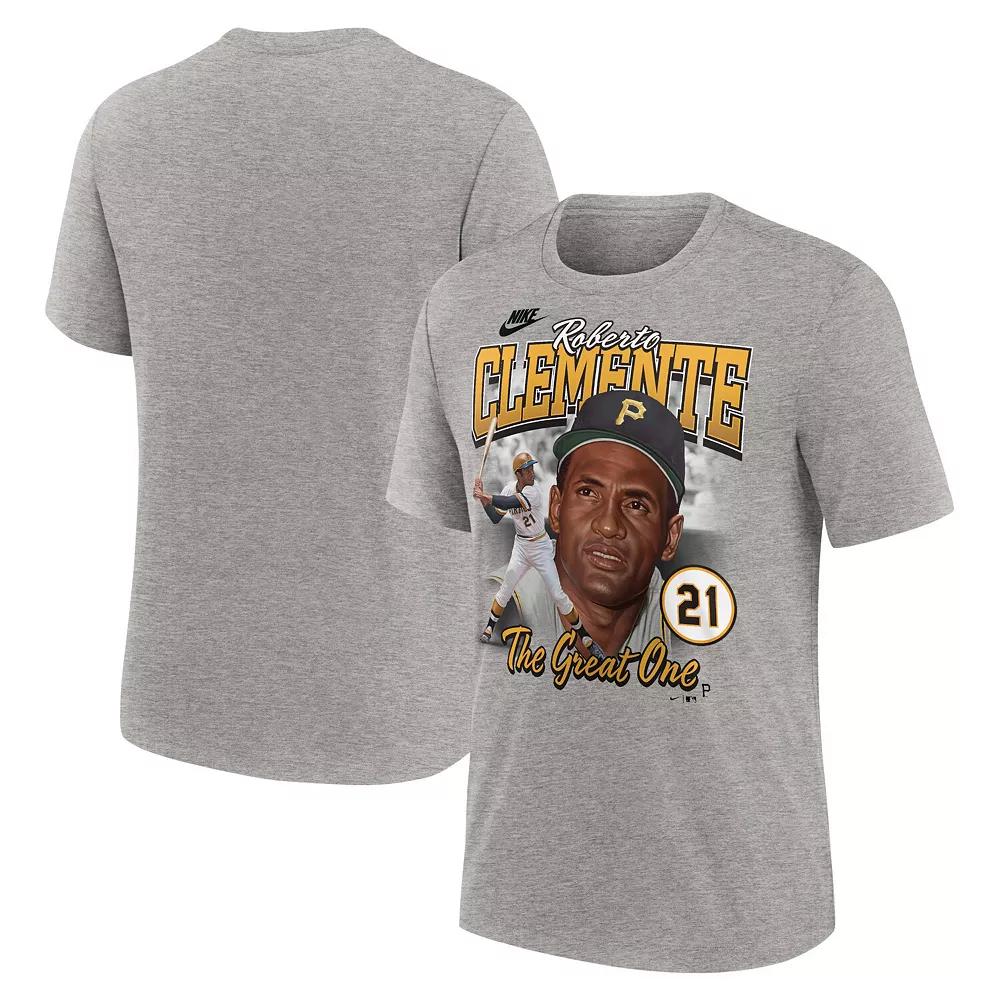 Men's Nike Roberto Clemente Heather Gray Pittsburgh Pirates Cooperstown Collection Player Local T-Shirt,  Product Image