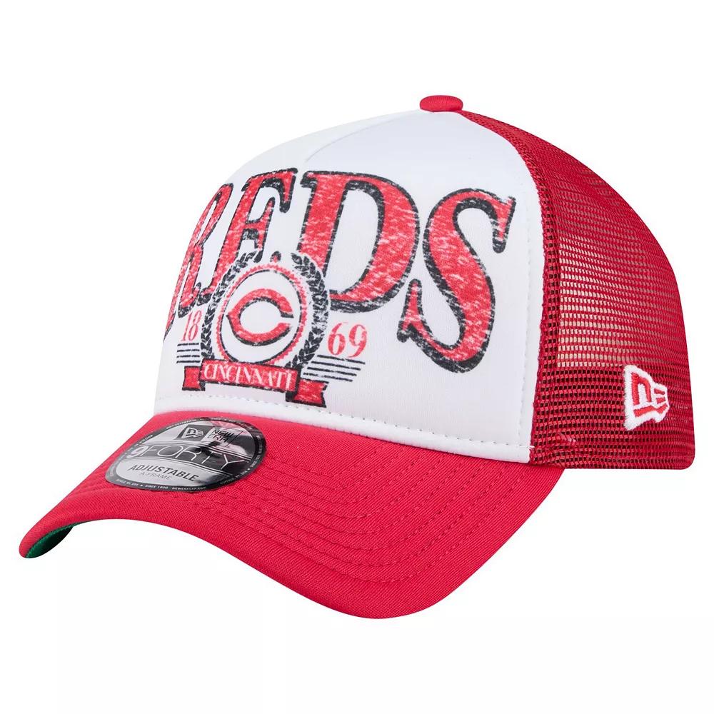 Men's New Era  Red Cincinnati Reds Distressed 9FORTY A-Frame Adjustable Trucker Hat, Red Red Product Image