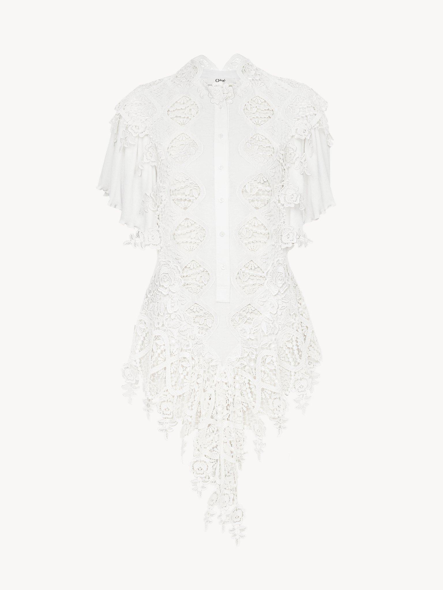 Fitted mini dress in guipure lace cotton mix Product Image