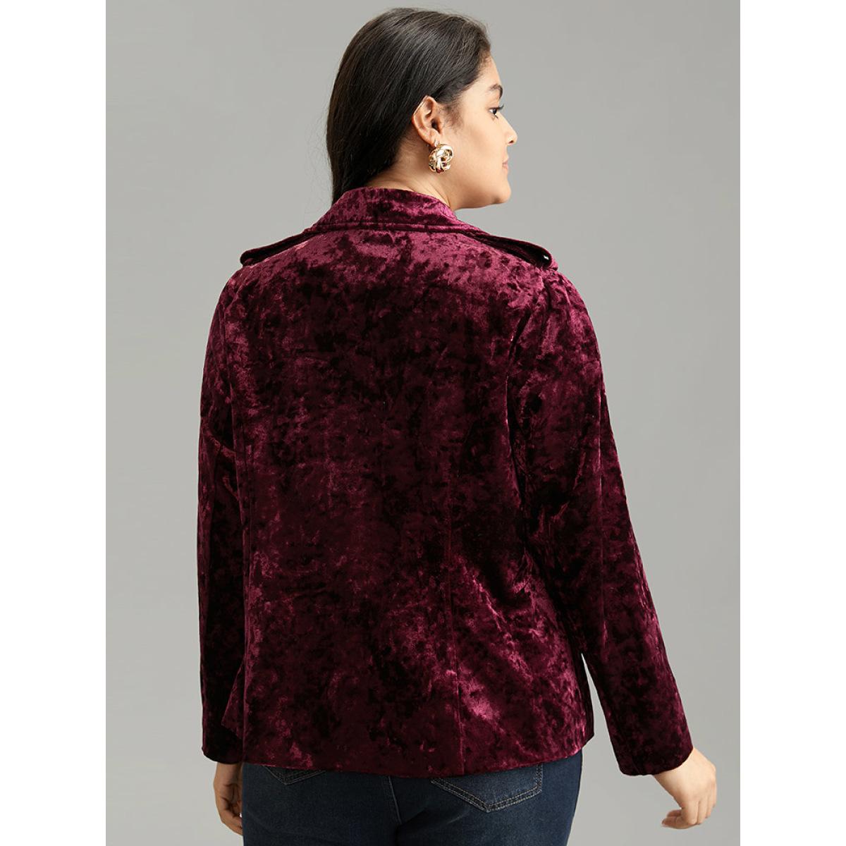 Plus Size Plain Velvet Asymmetrical Zipper Jacket Women Scarlet Lined Pocket Dailywear Jackets BloomChic 10/M Product Image