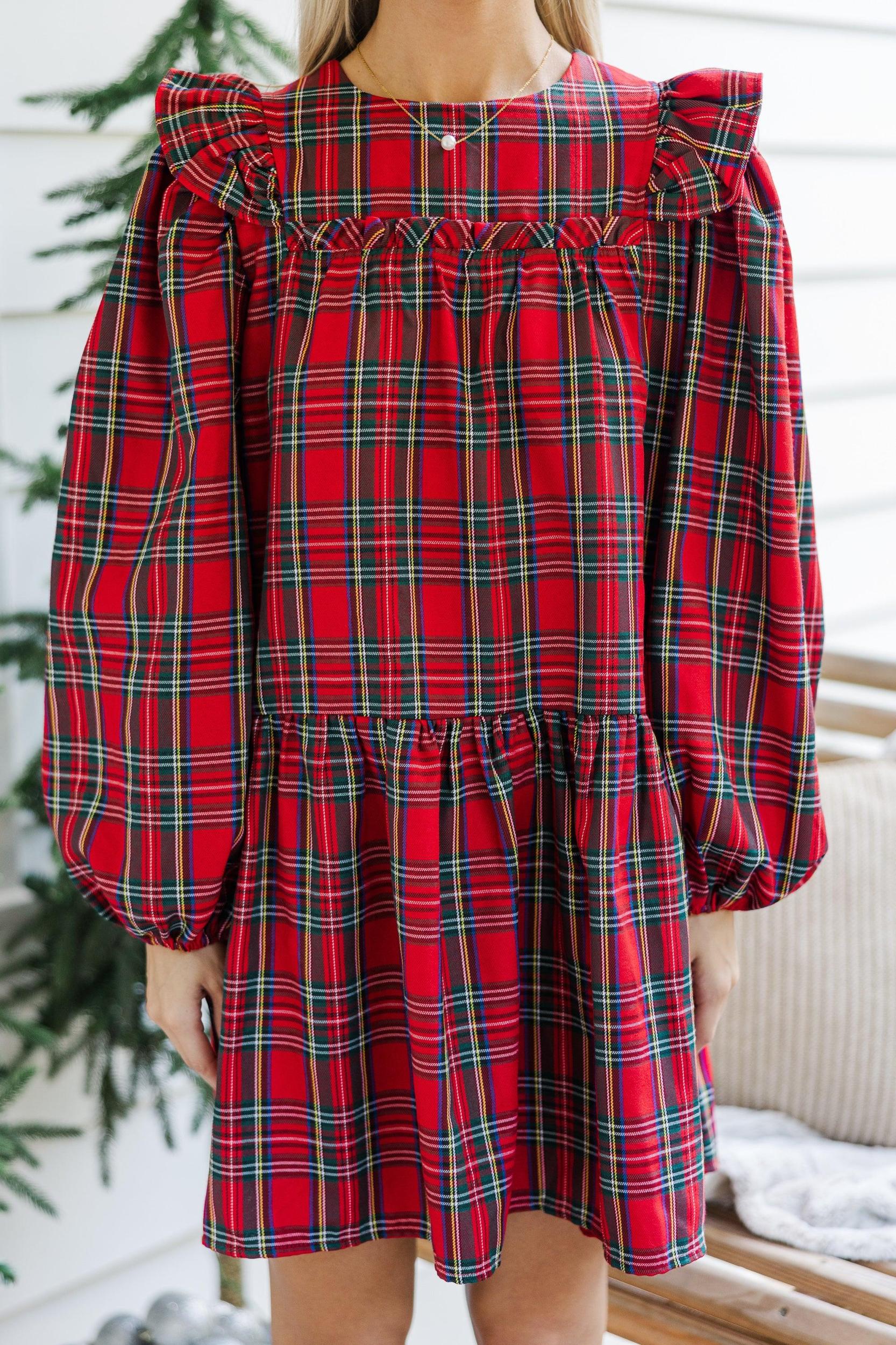 It's All Here Red Tartan Plaid Babydoll Dress Female Product Image