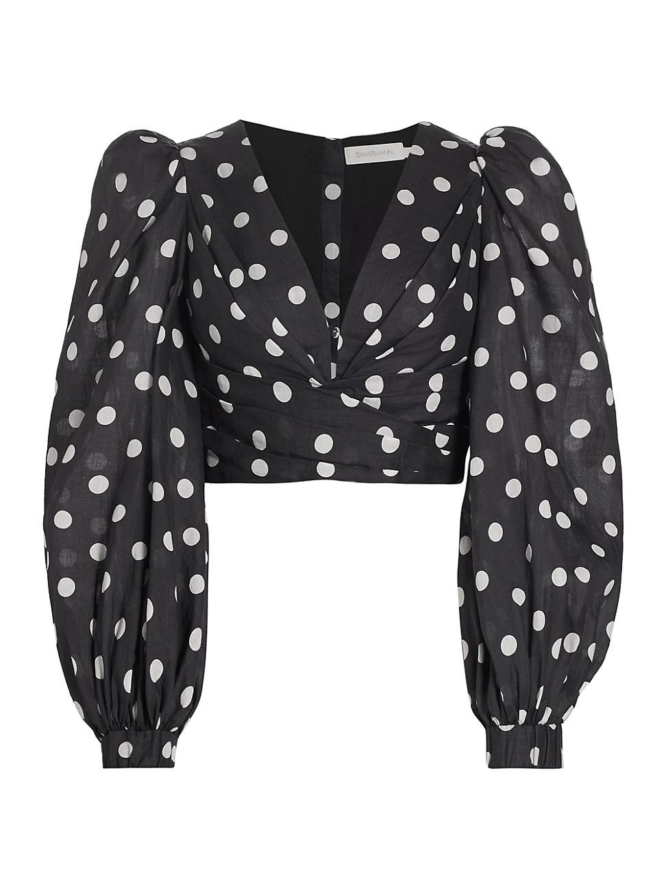 Womens Polka-Dot Pintuck Crop Top Product Image