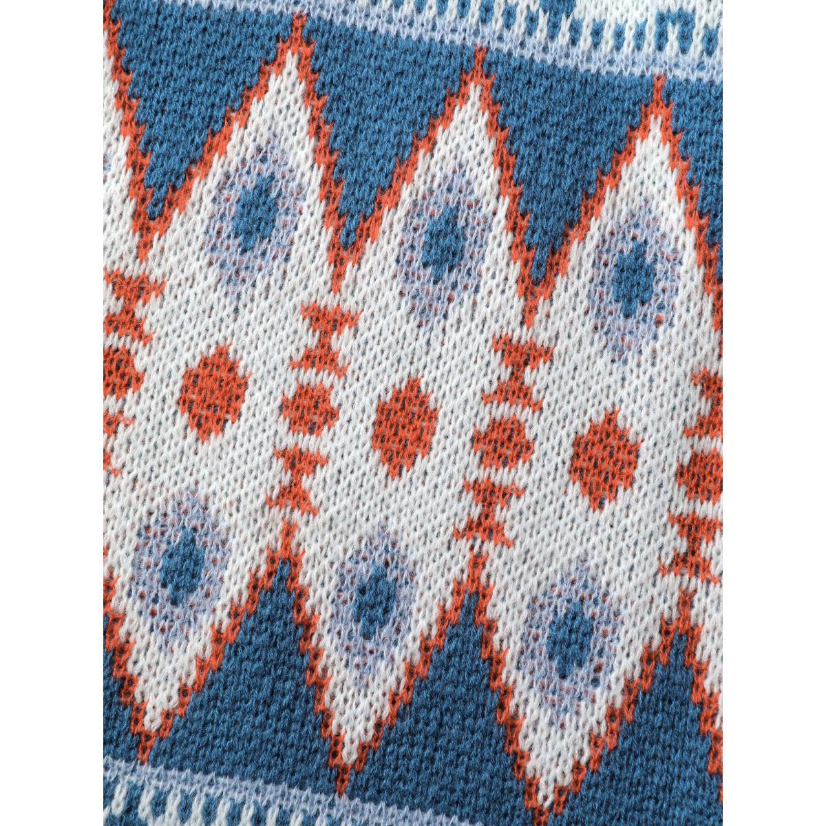 Plus Size Boho Pattern Jacquard Folded Collar Knit Cardigan LightBlue Women Boho Loose Long Sleeve Vacation Cardigans BloomChic 30/6X Product Image