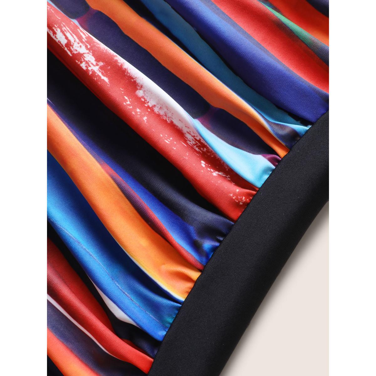 Plus Size Colored Striped Gathered Twist Front Swim Top Women's Swimwear Multicolor Beach Twist High stretch Skinny Heart neckline Curve Swim Tops BloomChic 14-16/1X Product Image