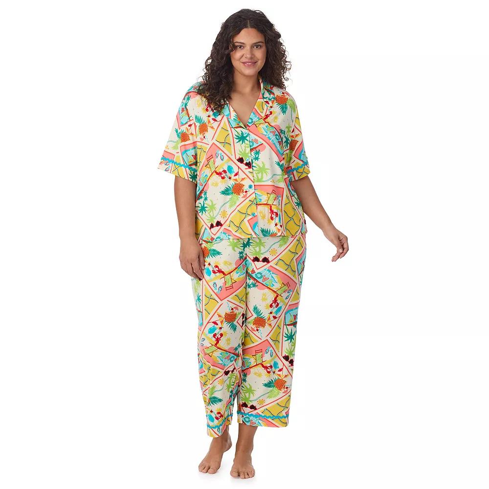 Plus Size Beauty Sleep Social 2-Piece Cozy Notch Pajama Top & Cropped Pajama Pants Set, Women's, Size: 1XL, Vacay Vibes Product Image