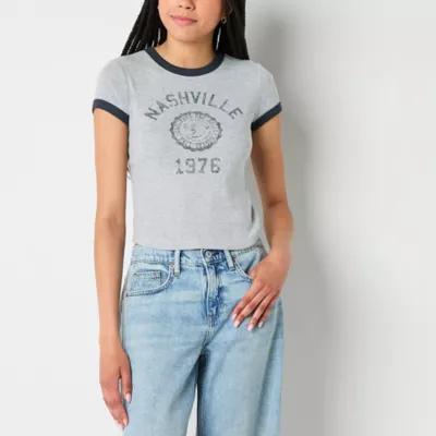 Arizona Womens Crew Neck Short Sleeve Juniors Graphic T-Shirt Product Image