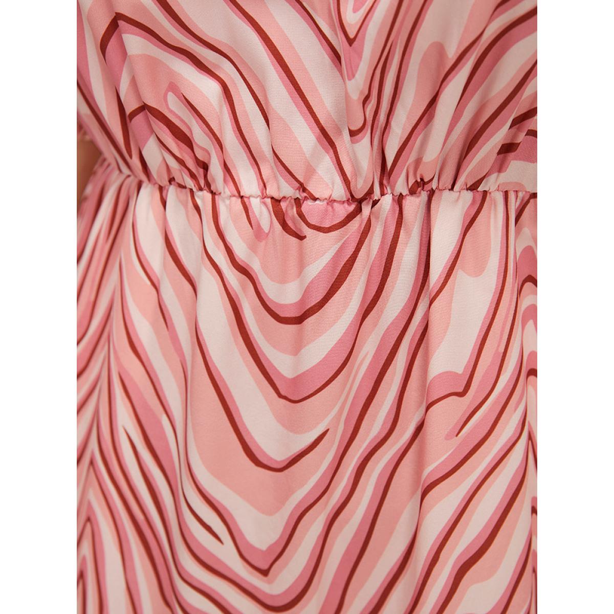 Plus Size Zebra Print Puff Sleeve Pocket Layered Hem Dress Crepe Women Elegant Tiered V-neck Short sleeve Curvy Midi Dress BloomChic 18-20/2X Product Image