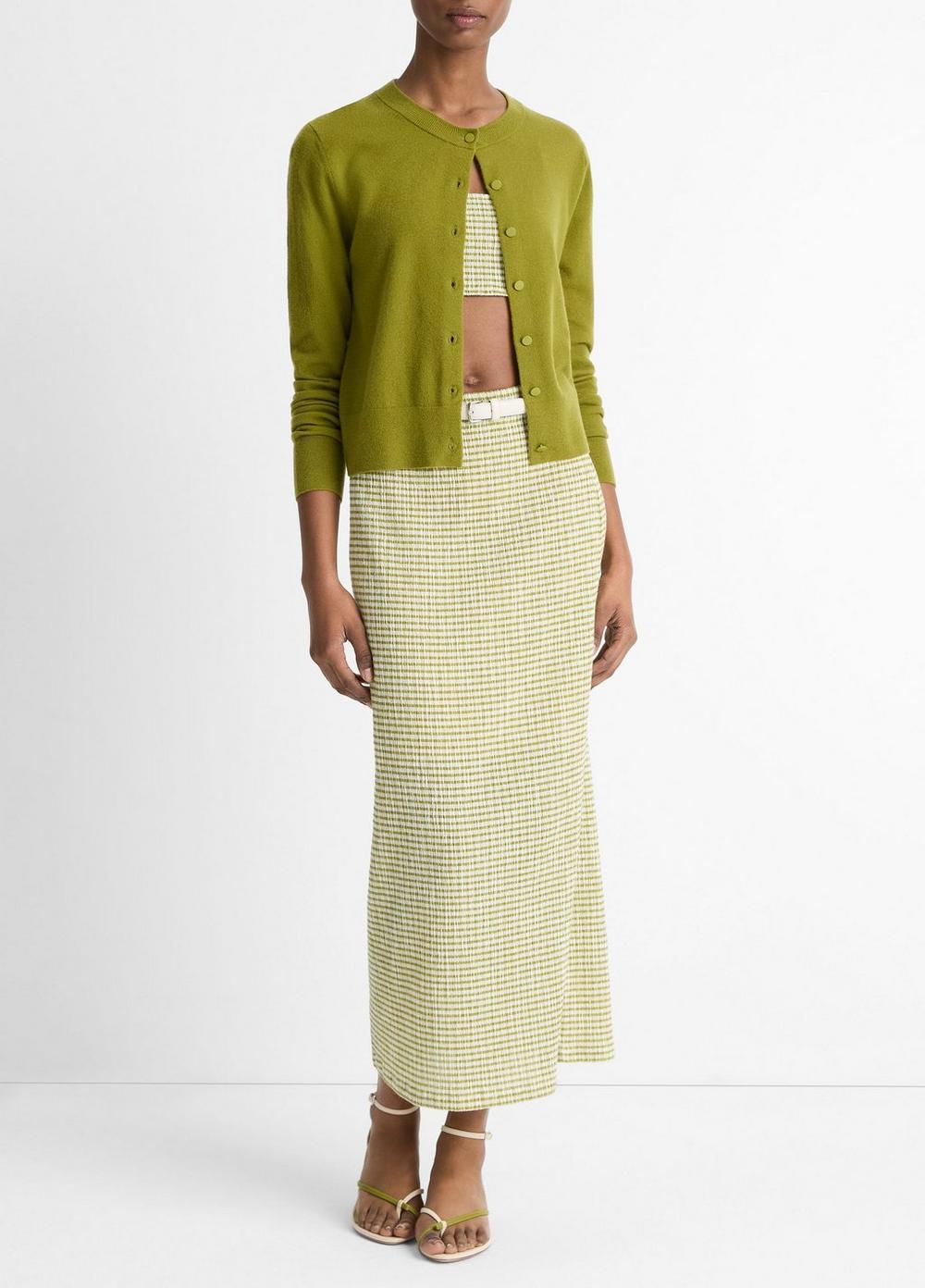 Wool & Cashmere-Blend Tipped Half-Moon Cardigan Product Image