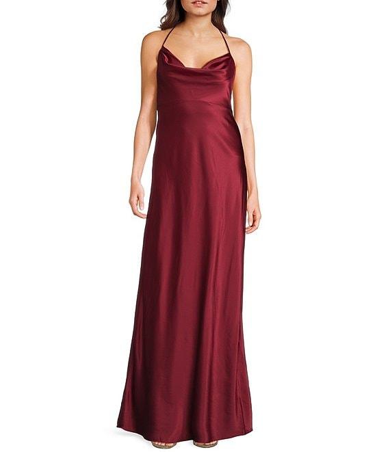 B. Darlin Halter Cowl Neck Spaghetti Strap Long Dress Product Image