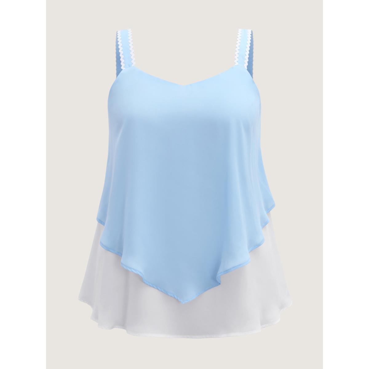 Plus Size Soft Color Contrast Ribbon Tank Top Women LightBlue Woven ribbon&lace trim Non Everyday-Elegant Tank Tops Camis BloomChic 14-16/1X Product Image