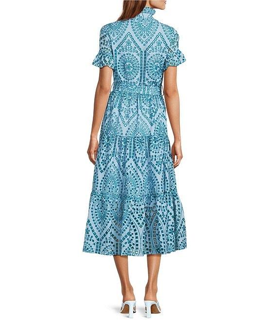 Abbey Glass Sadie Eyelet Short Ruffle Sleeve Self Tie Tiered Skirt A-Line Midi Dress Product Image