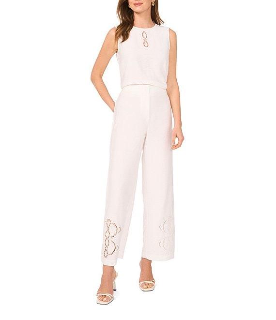 Vince Camuto Embroidered Coordinating Cutout Wide Leg Pants Product Image