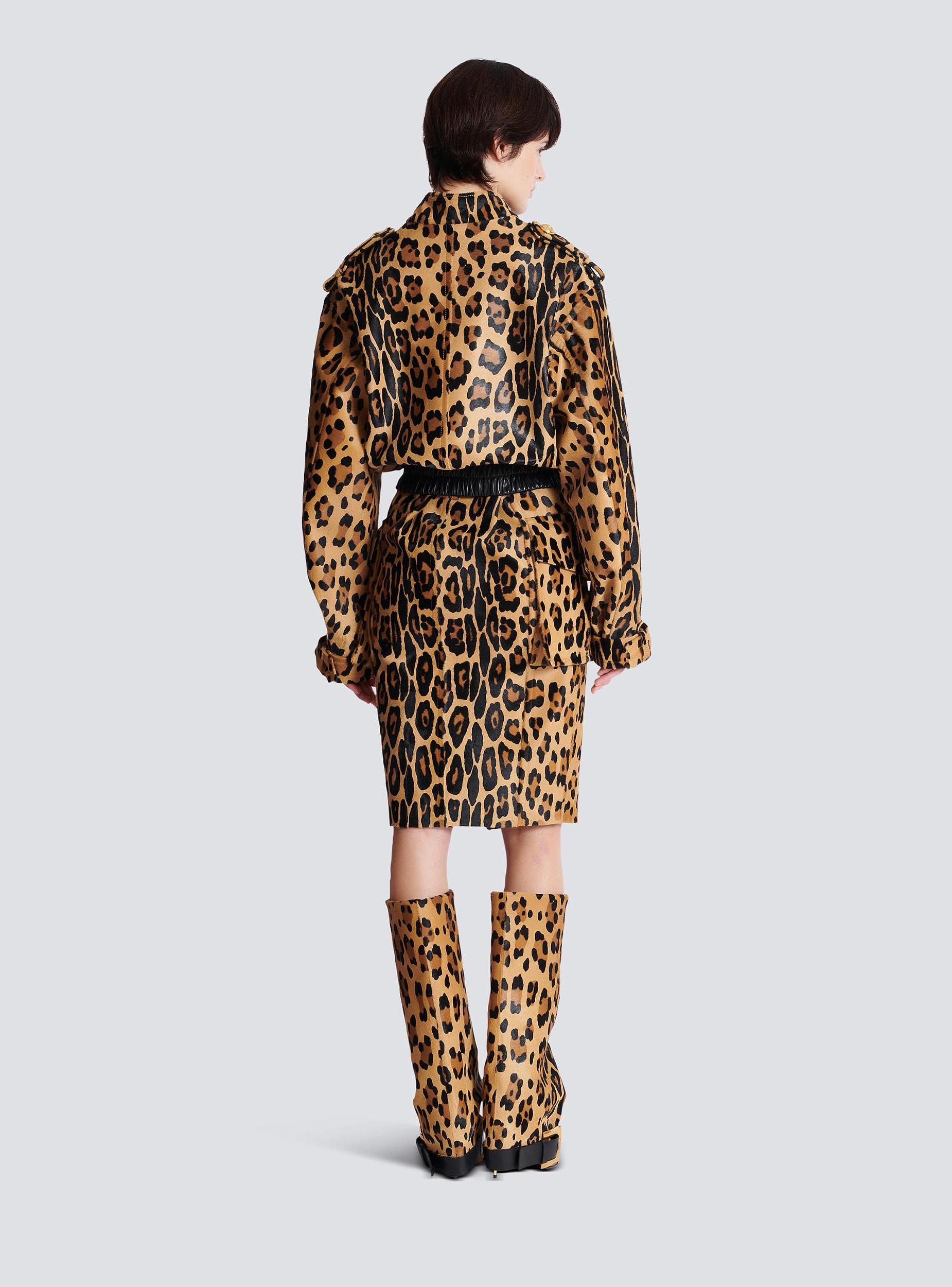 Ponyskin-style leather bomber jacket with leopard pattern Product Image