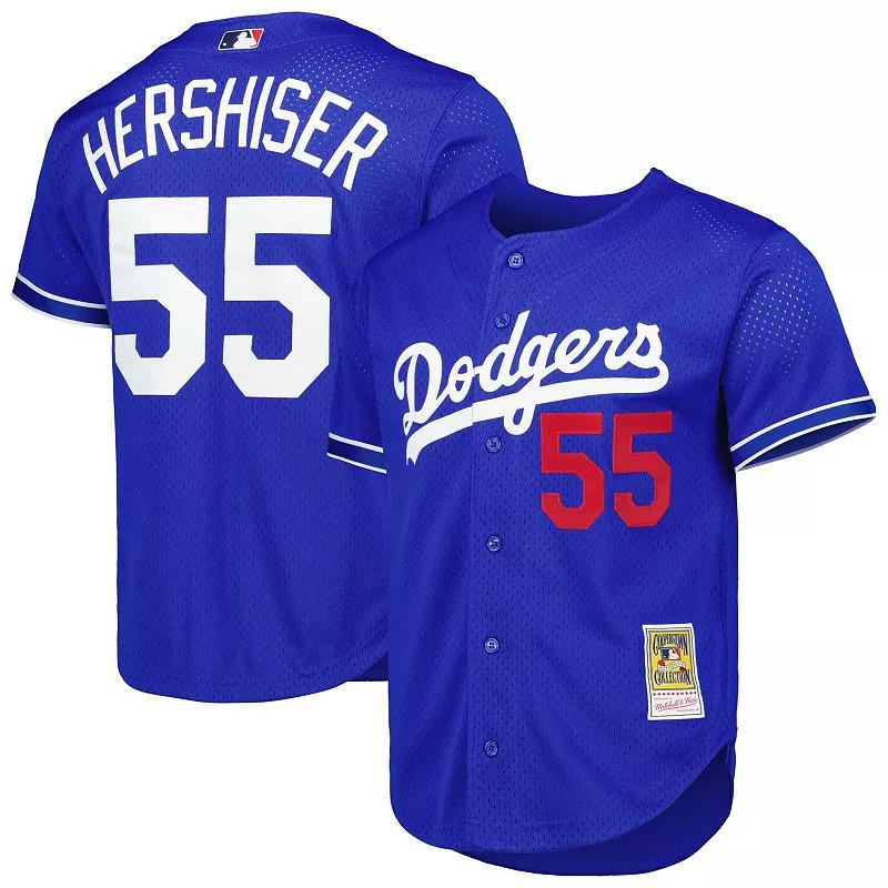 Men's Mitchell & Ness Orel Hershiser Royal Los Angeles Dodgers Cooperstown Collection Mesh Batting Practice Button-Up Jersey, Size: Medium, Blue Product Image