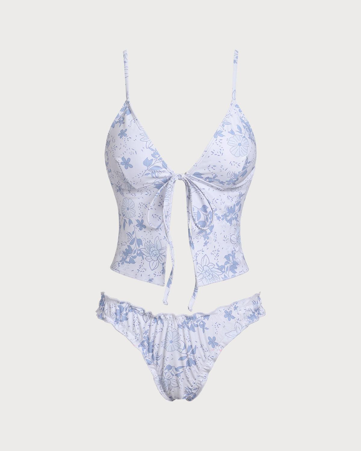 Blue Floral Tie Front Tankini Set Product Image