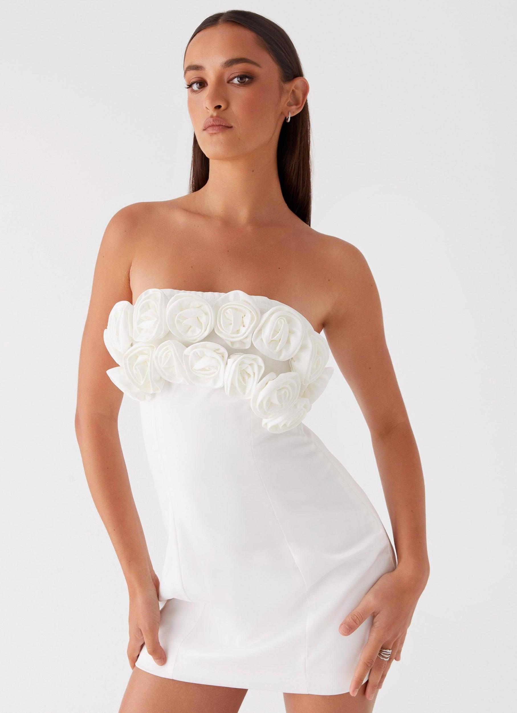 Bouquet Dream Mini Dress - White Product Image