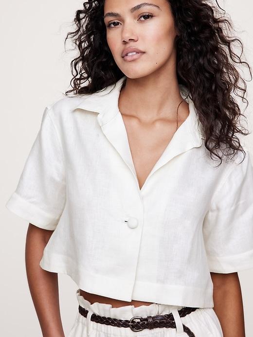 Oversized Linen Cropped Resort Shirt Product Image