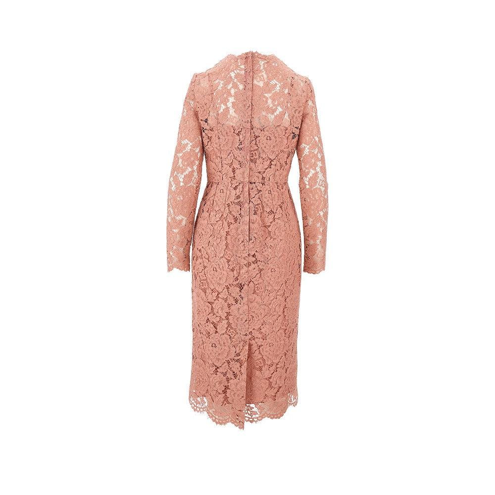 DOLCE & GABBANA Pink Lace Tube Longuette Dress Product Image