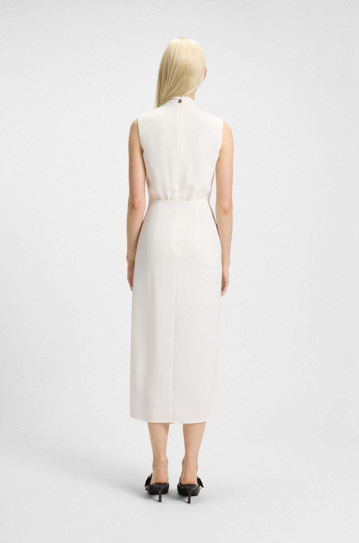 HUGO - Long-length dress in crepe with draped mock neckline - White Product Image