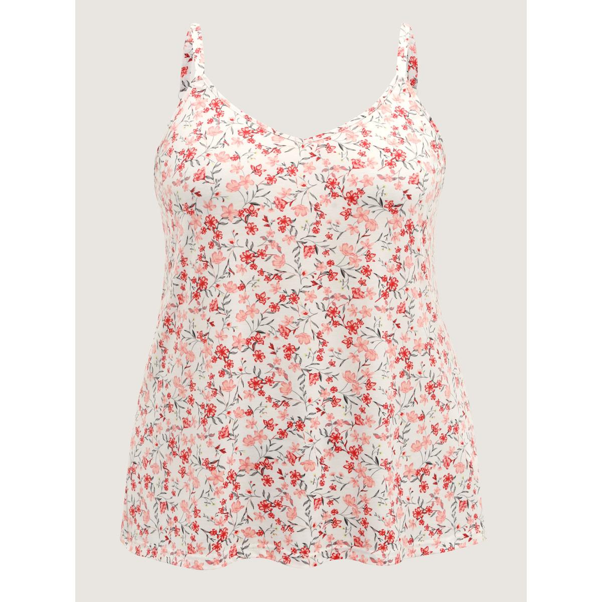 Plus Size Floral Stretchy Backless Tie Tank Top Women WhiteSmoke Woven ribbon&lace trim V-neck Everyday-Casual Tank Tops Camis BloomChic 14-16/1X Product Image