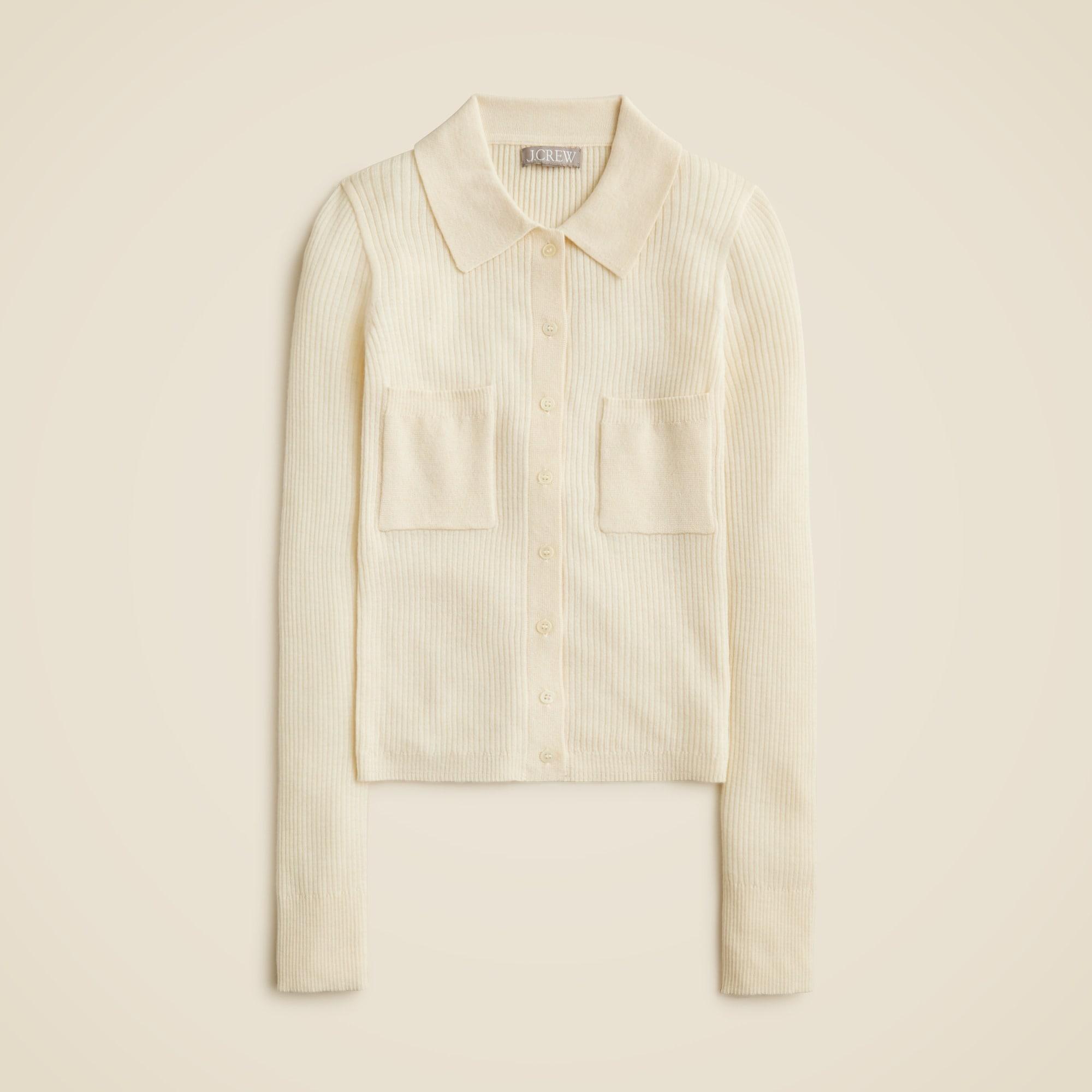 Collared button-up sweater in merino wool blend Product Image