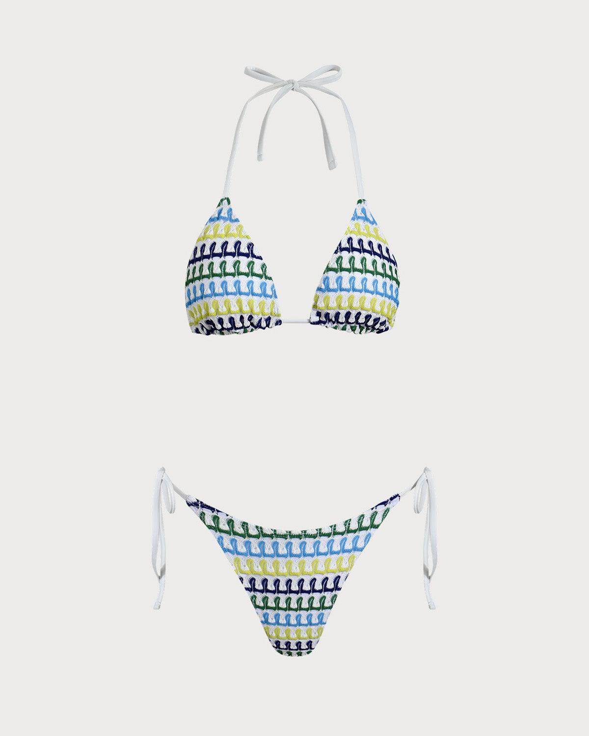 Blue Geometric Crochet Bikini Set Product Image