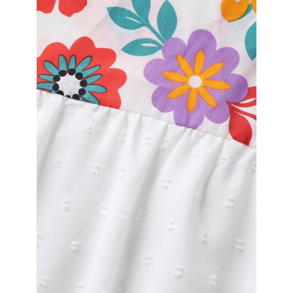 Plus Size WhiteSmoke Floral Print Neck-Tie Babydoll Top Women Resort Short sleeve Non Vacation Blouses BloomChic 28/5X Product Image