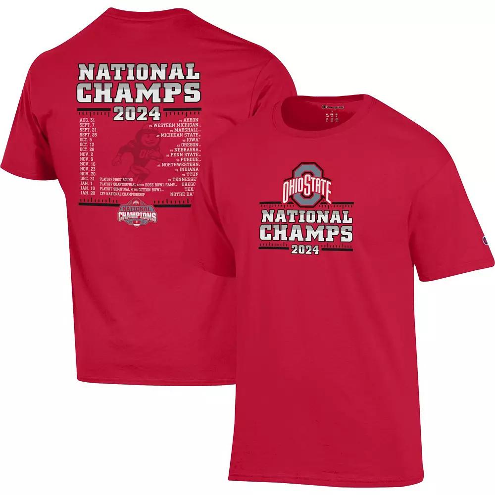 Men's Champion Scarlet Ohio State Buckeyes College Football Playoff 2024 National Champions Schedule T-Shirt, Size: Small, Red Product Image