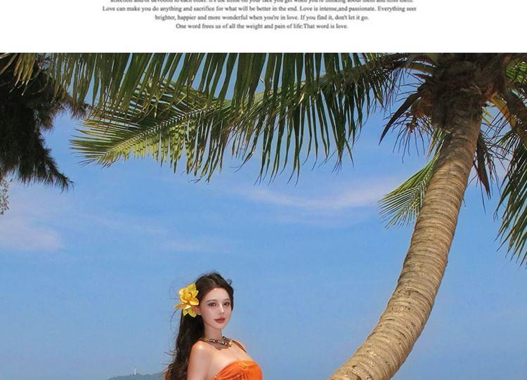 Strapless Printed Slit Midi A-Line Dress Product Image