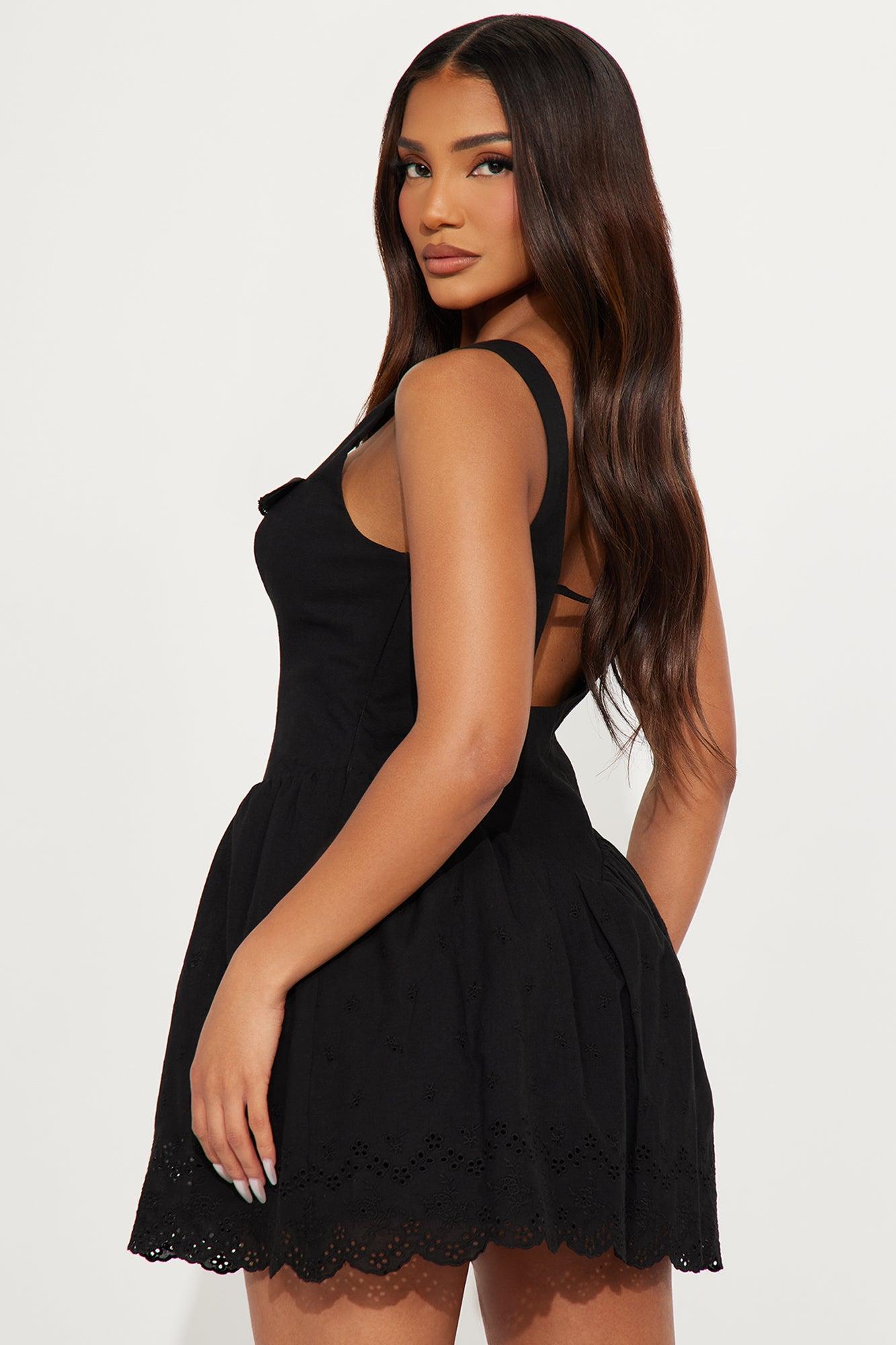 Edith Eyelet Micro Mini Dress - Black Product Image