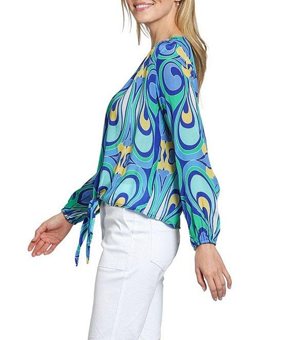 APNY Woven Abstract Print V-Neck Long Sleeve Tie Front Top Product Image