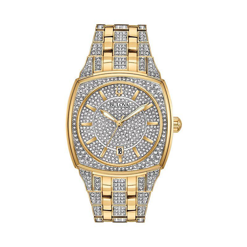 Mens Bulova Bulova Mens Gold-Tone Crystal Watch, Pave Dial - 98B323, Gold Tone Product Image
