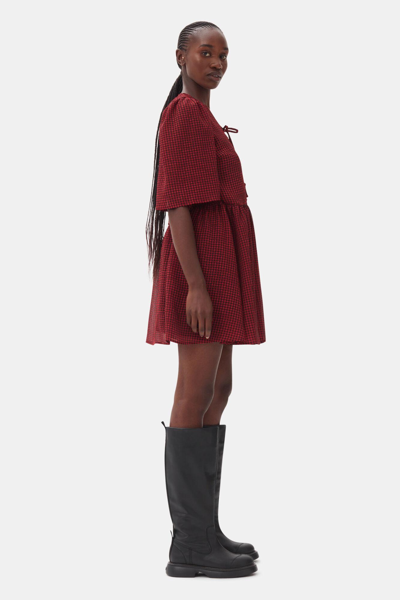 Red Sheer Tie String Wrap Dress Product Image