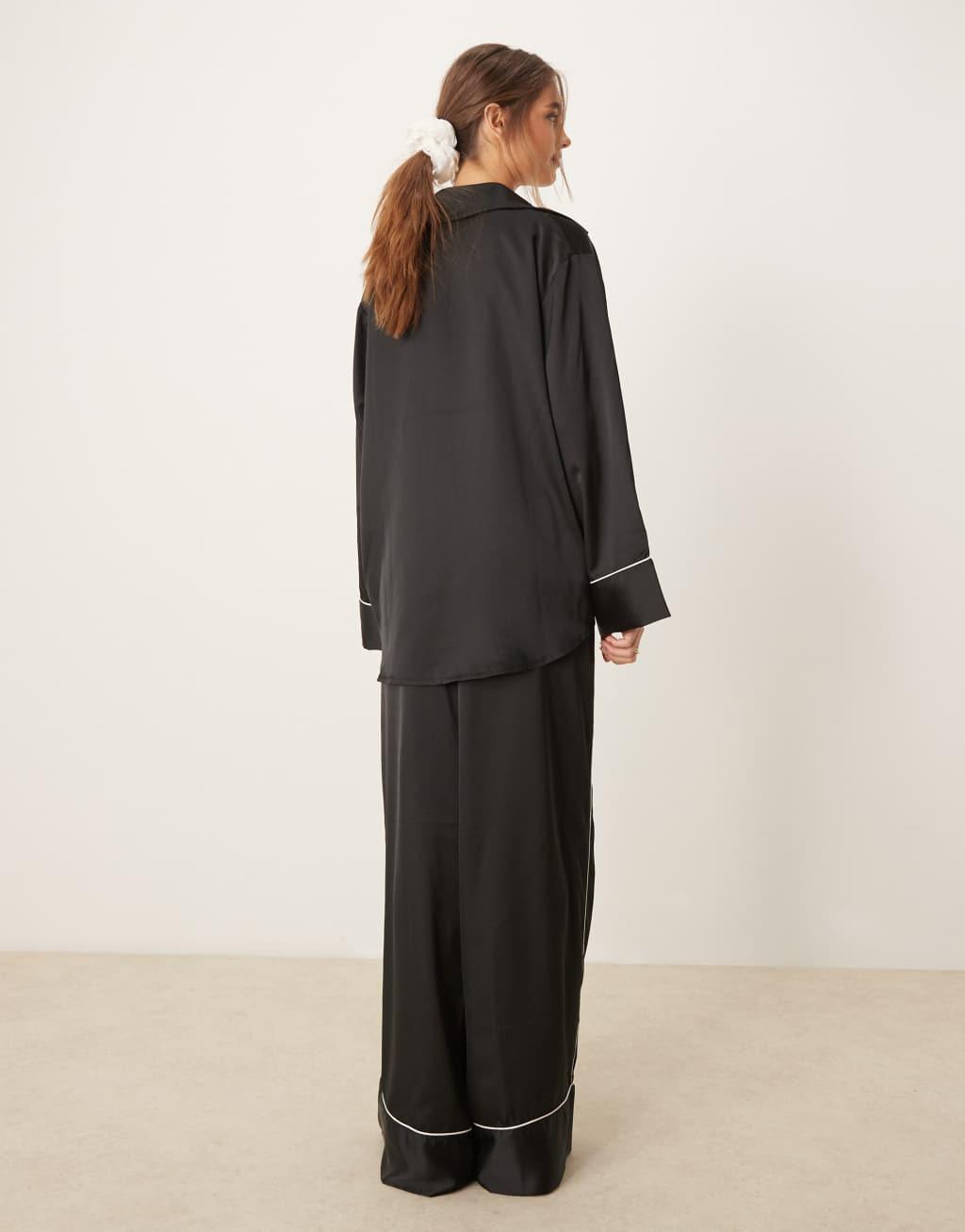 ASOS DESIGN oversized satin shirt & pants pajama set Product Image