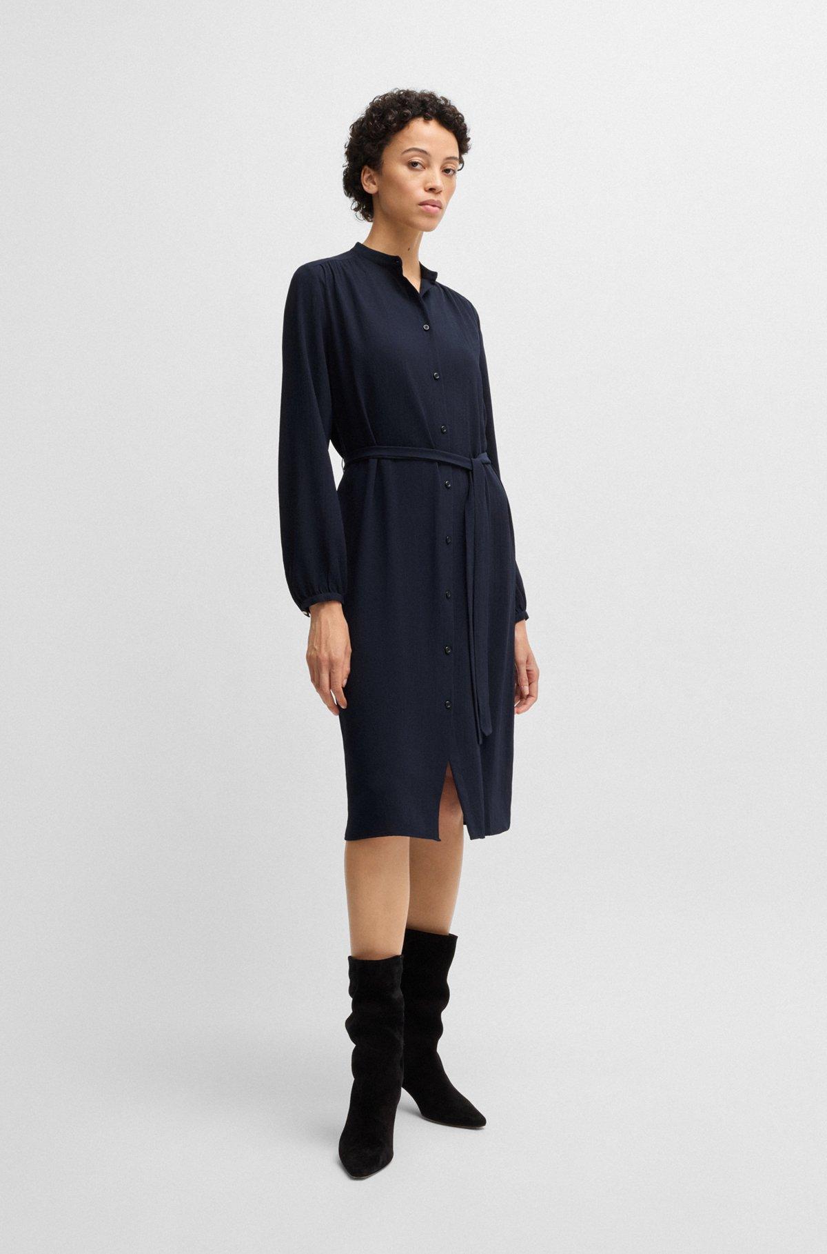 Belted shirt dress in crepe Georgette with stand collar Product Image