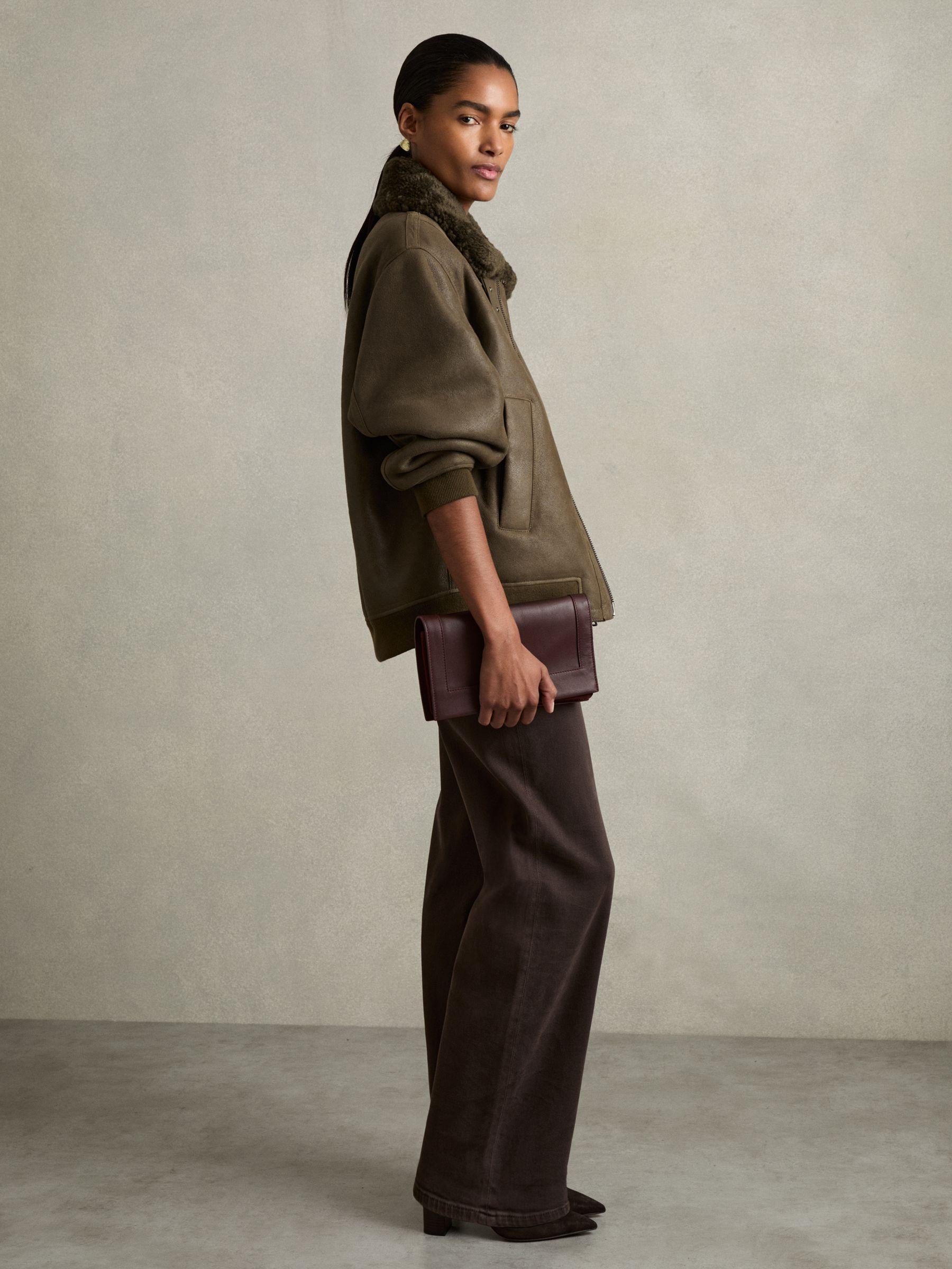 Shearling Aviator Jacket in Dark Khaki Product Image