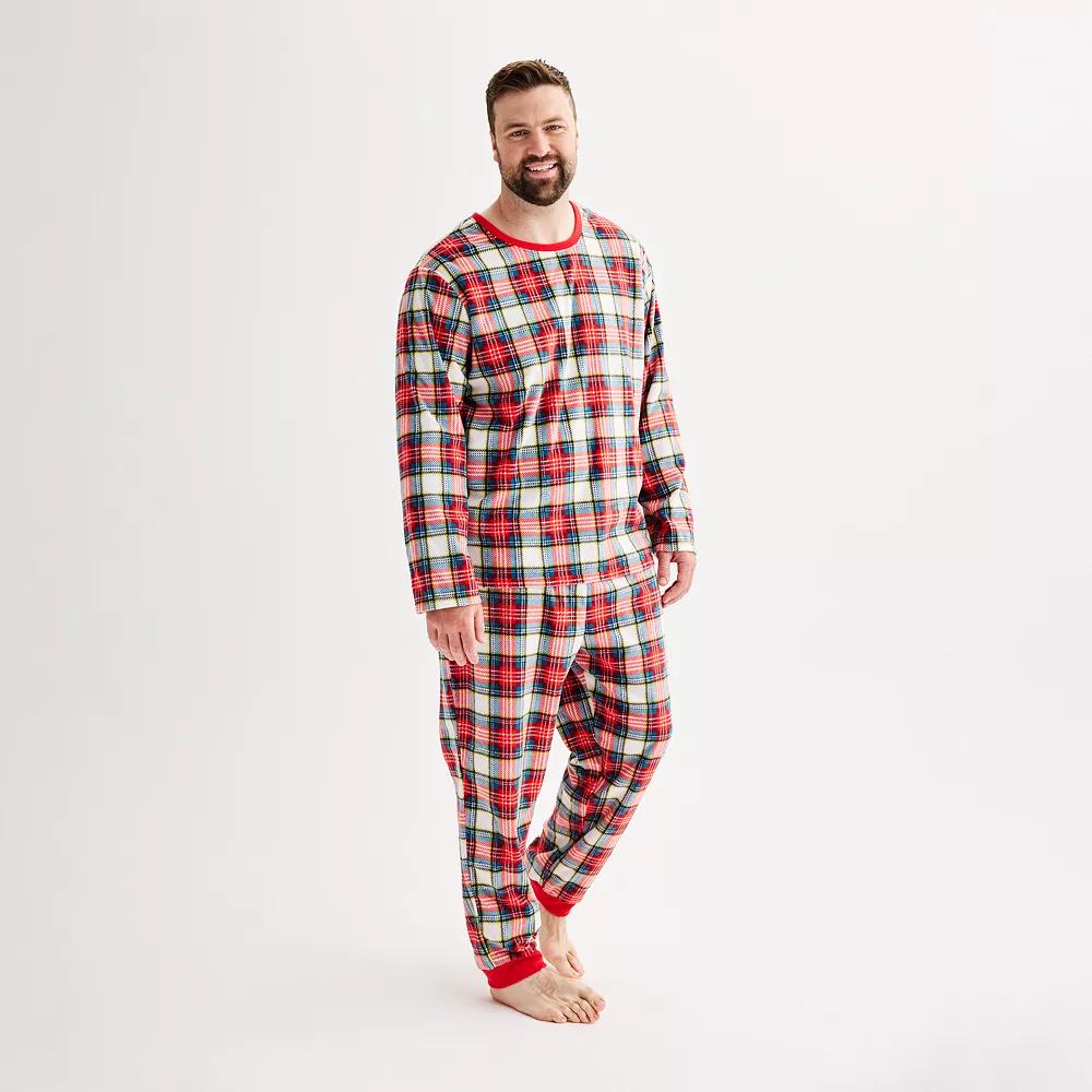 Big & Tall Jammies For Your Families® Jingle Bell Rock Pajama Top & Jogger Pajama Bottoms Set, Men's, Size: 3XLT, Holiday Plaid Product Image