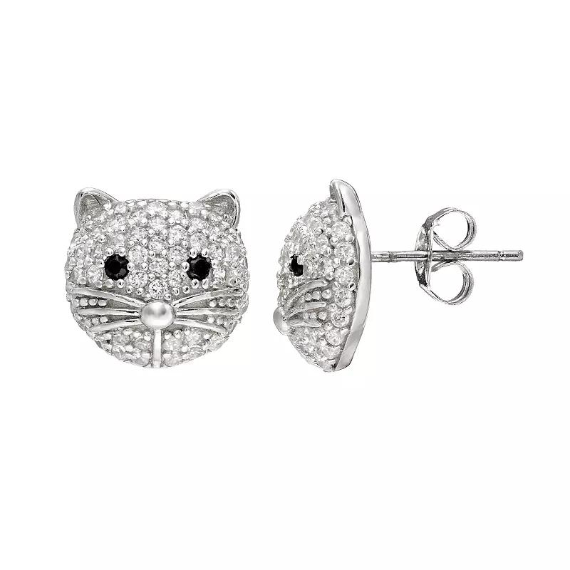 Sophie Miller Cubic Zirconia Sterling Silver Cat Stud Earrings, Womens, Black Product Image