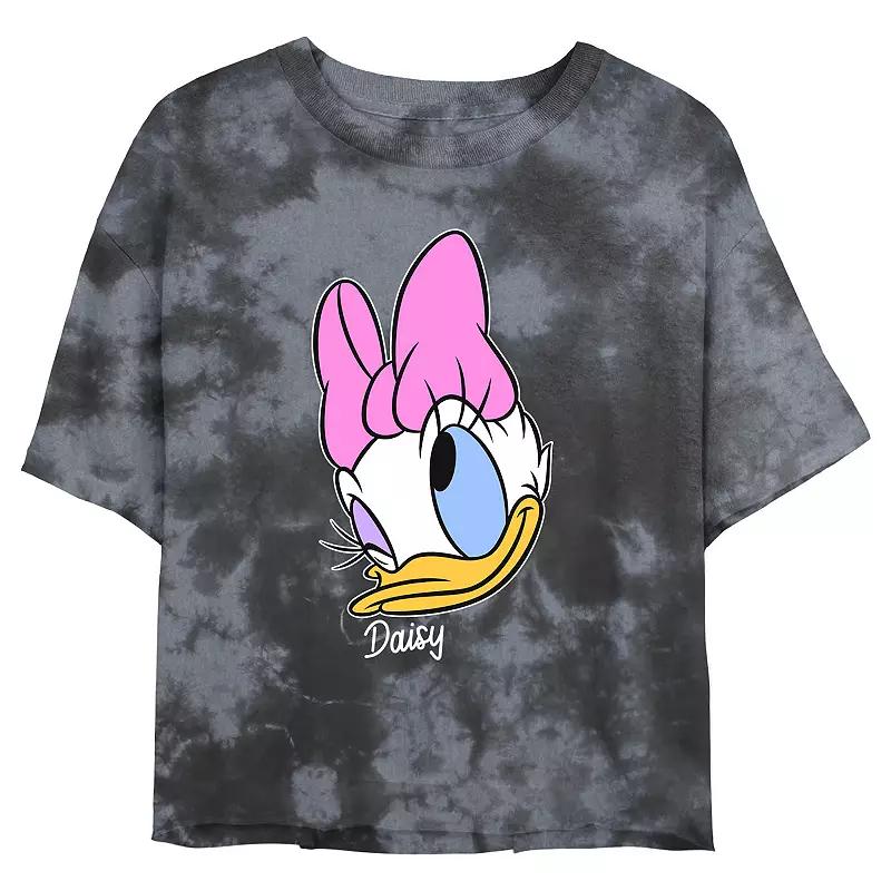 Disney's Daisy Duck Juniors' Winking Face Portrait Wash Crop Tee, Girl's, Size: XL, Black Grey Product Image