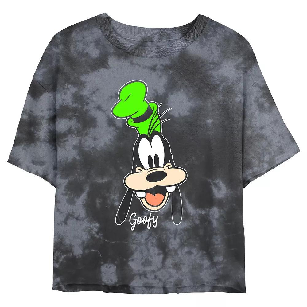 Juniors' Disney Goofy Smiling Face Portrait Wash Crop Tee, Girl's, Size: Large, Black Grey Product Image